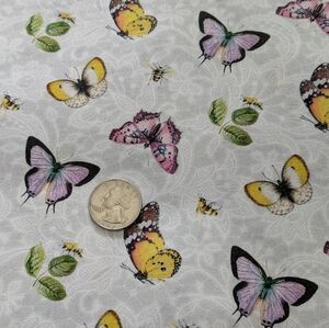 Cotton Fabric With Butterfly's And Bees